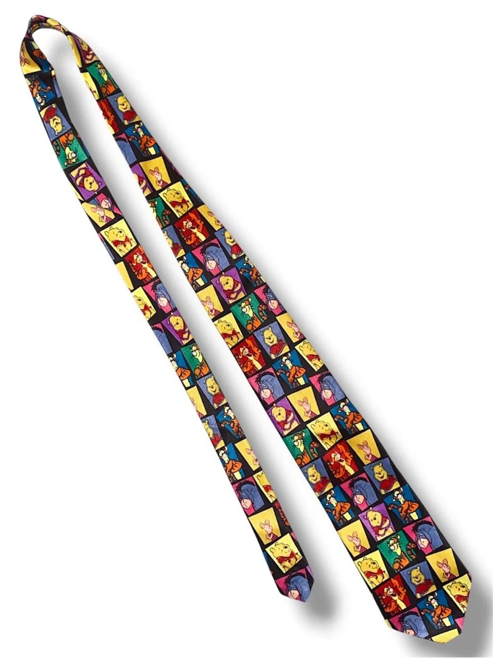 Vintage 90’s Licensed Winnie the Pooh Character Tie - Multicolor Cartoon Squares